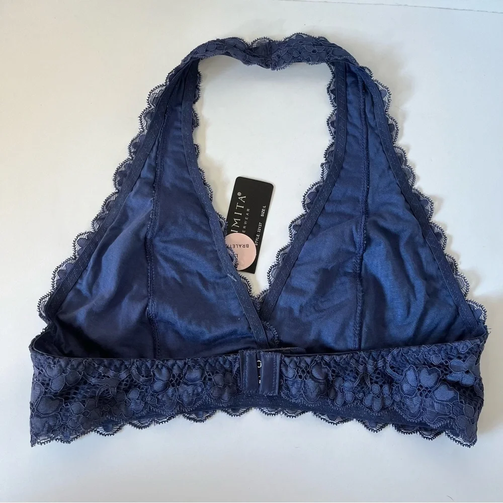 NWT Youmita‎ Blue Halter Lace Bra Large